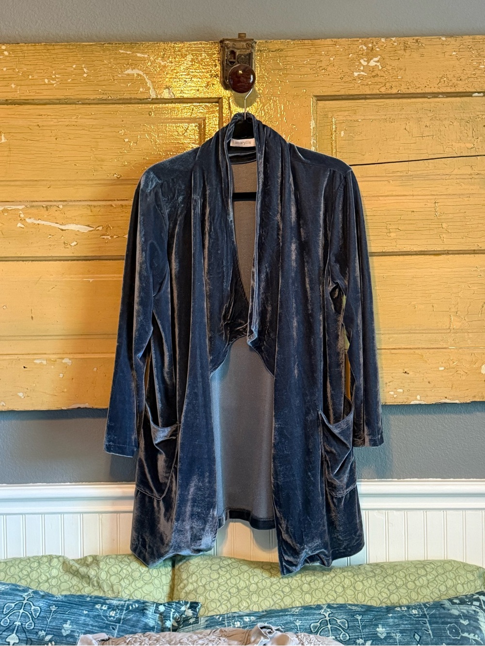 Anthropologie Velvet Open Front Cardigan Jacket in Deep Charcoal